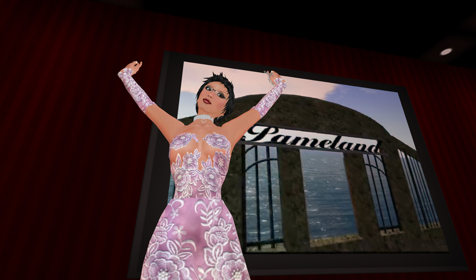 Pamela Emmons before the screen